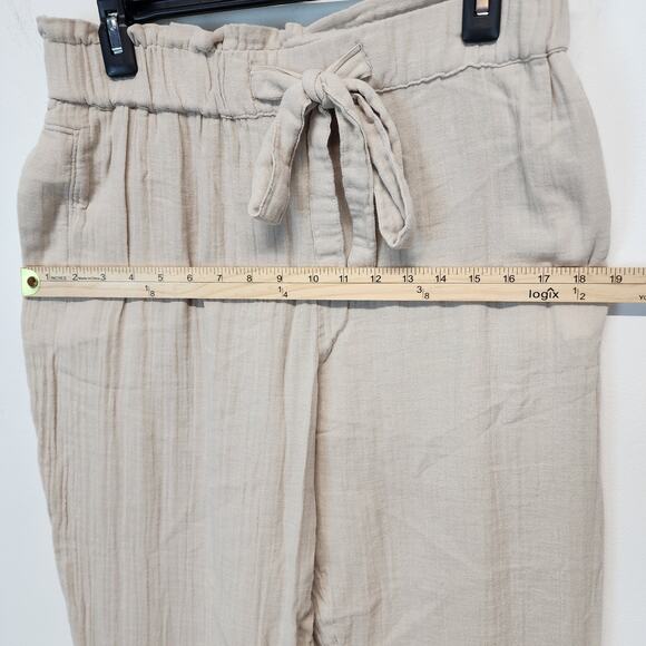 SO Tapered Leg 100% Cotton Pants Size L Oatmeal Relaxed Fit Casual Minimalist - Picture 4 of 9